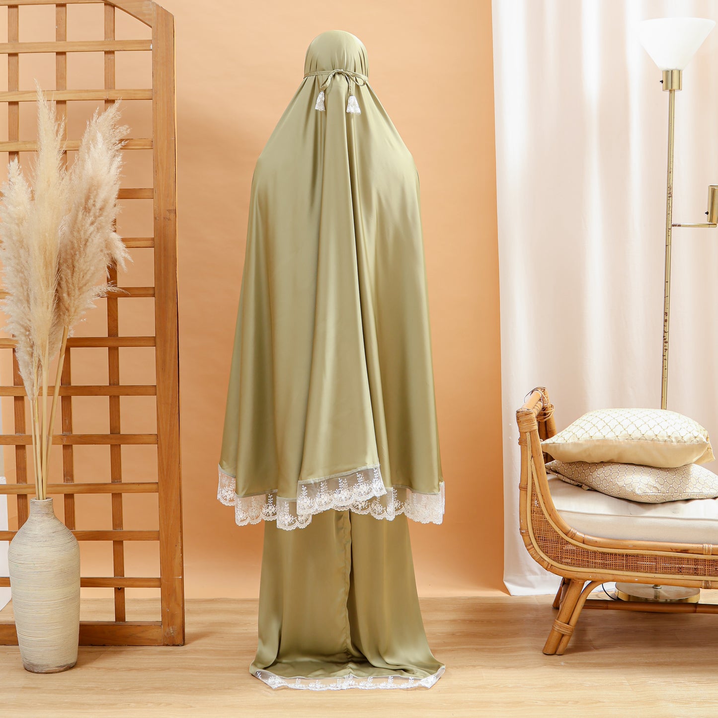 Ladies Prayer Clothes with Lace - Olive