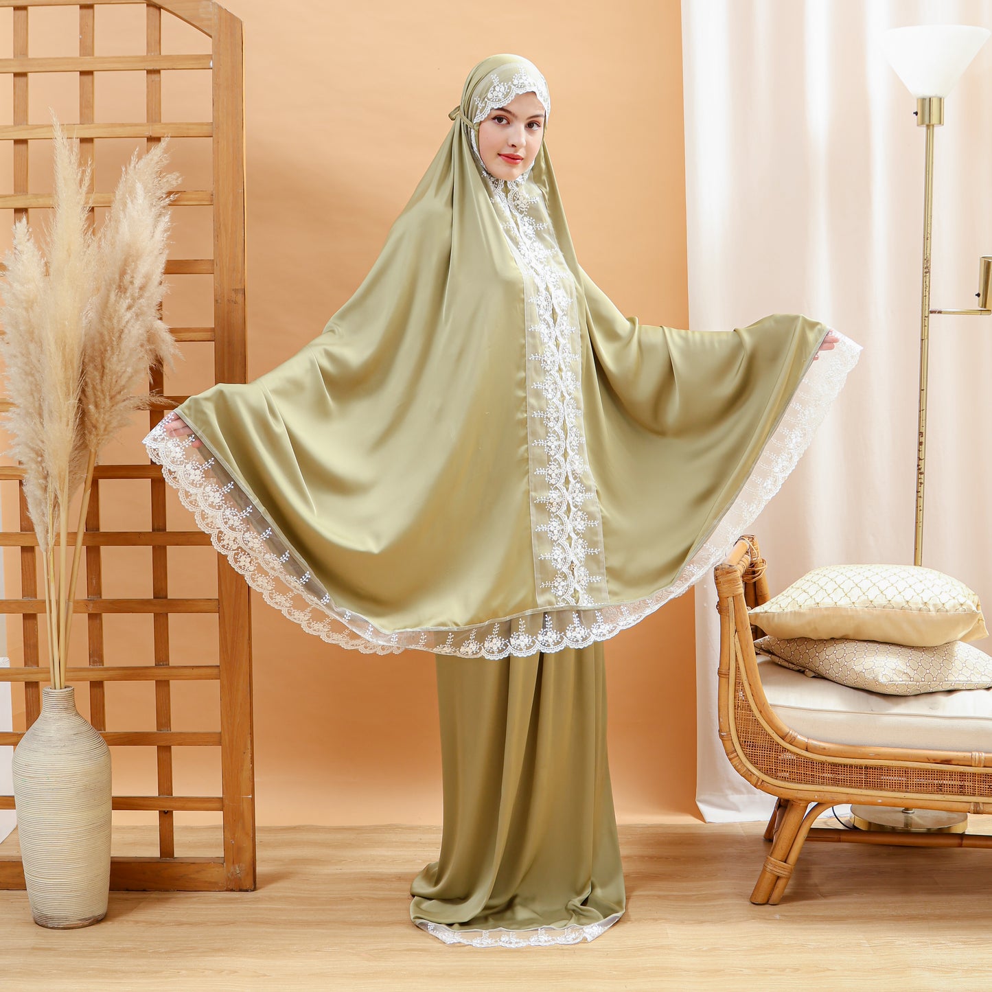 Ladies Prayer Clothes with Lace - Olive